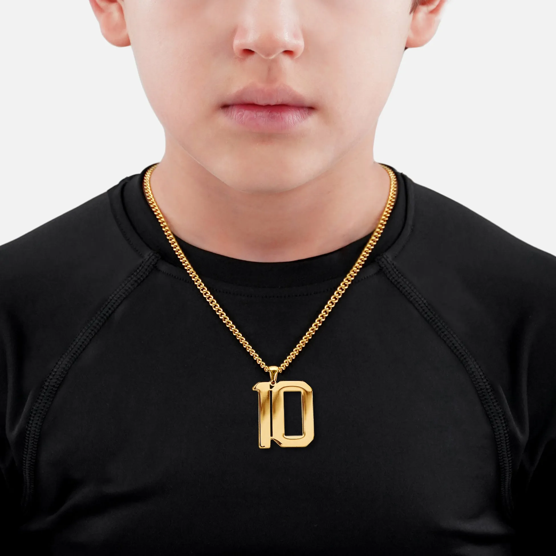 10 Number Pendant with Chain Kids Necklace - Gold Plated Stainless Steel