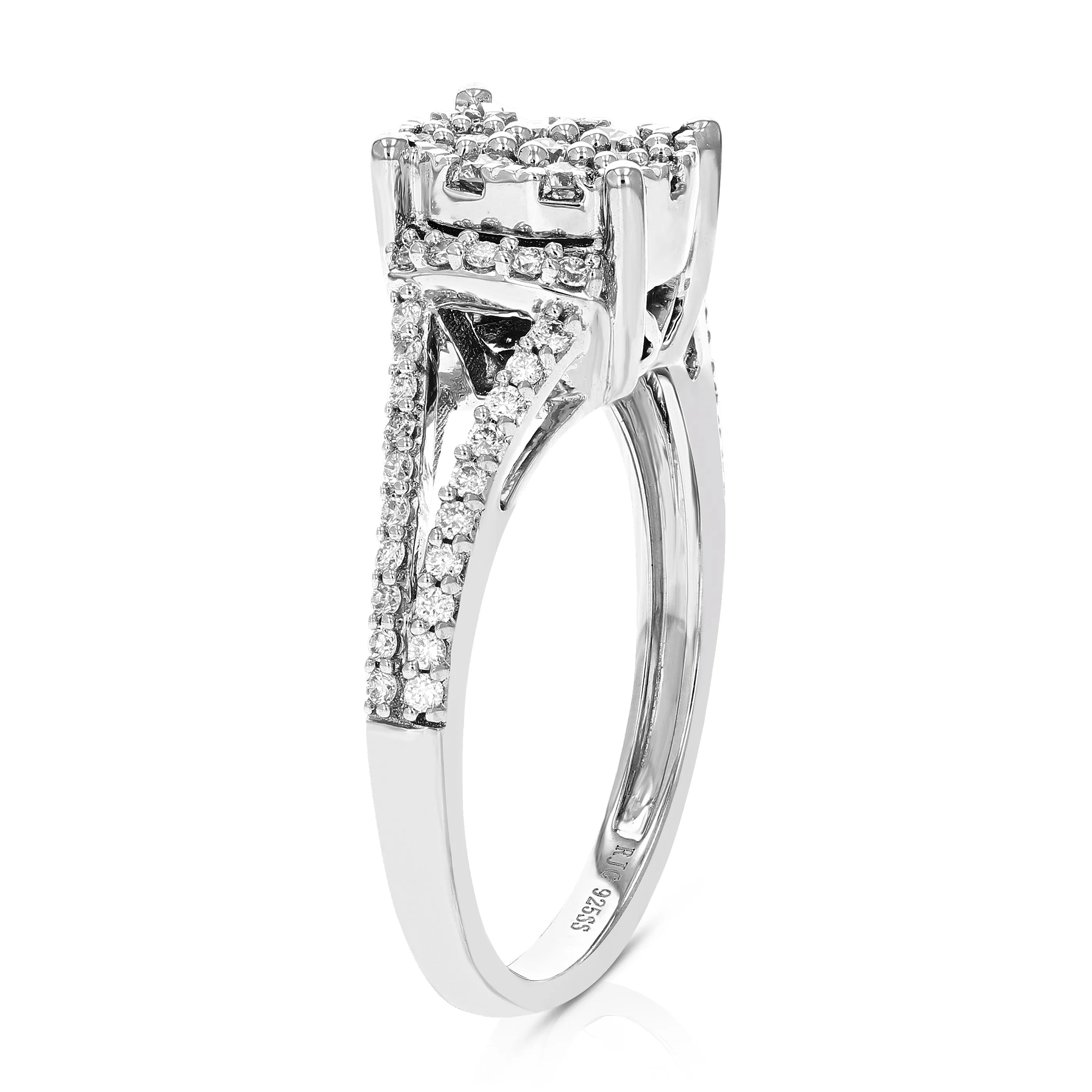 1/2 cttw Lab Grown Diamond Oval Split Engagement Rings in Silver