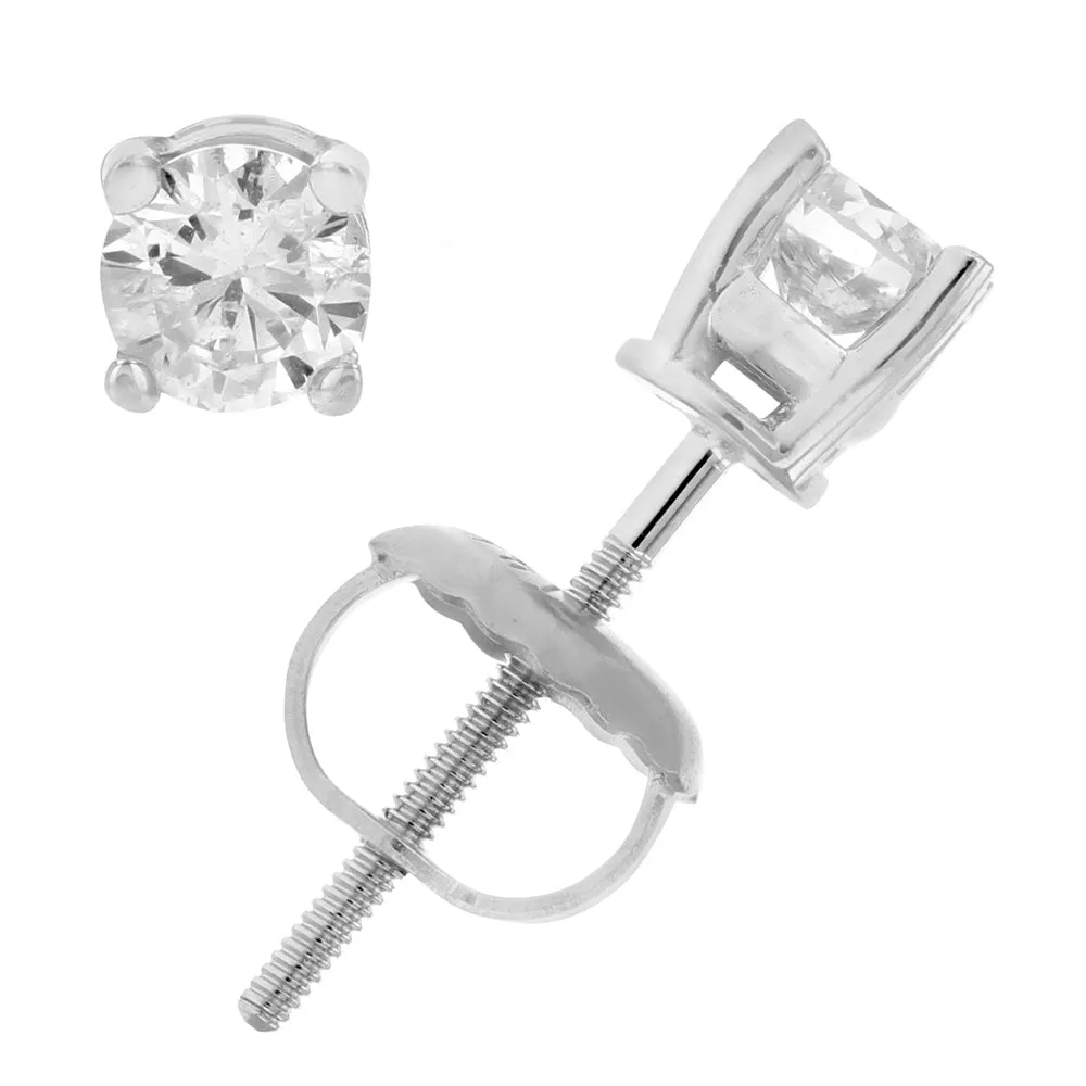 1/2 cttw SI2-I1 Certified Diamond Stud Earrings 14K White Gold Round with Screw Backs