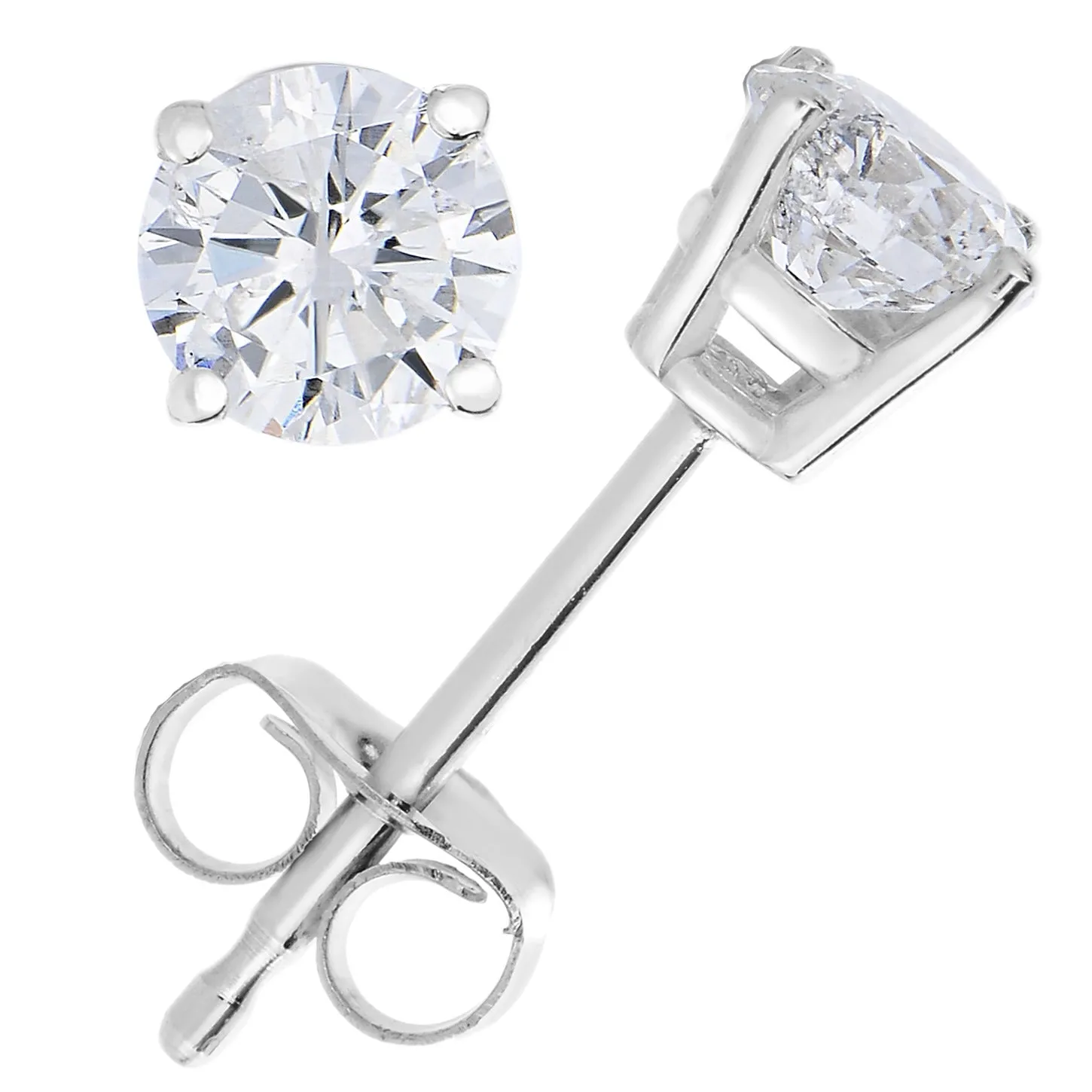 1/2 cttw SI2-I1 Certified Diamond Stud Earrings 14K White Gold Round with Screw Backs