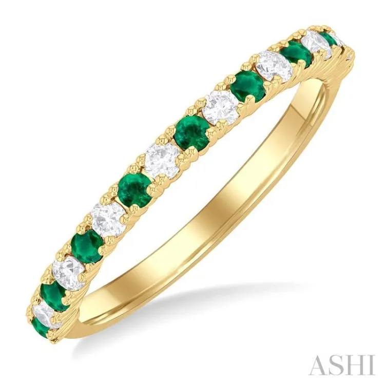 1/4 ctw Petite 1.80 MM Emerald and Round Cut Diamond Precious Stack Band in 10K Yellow Gold