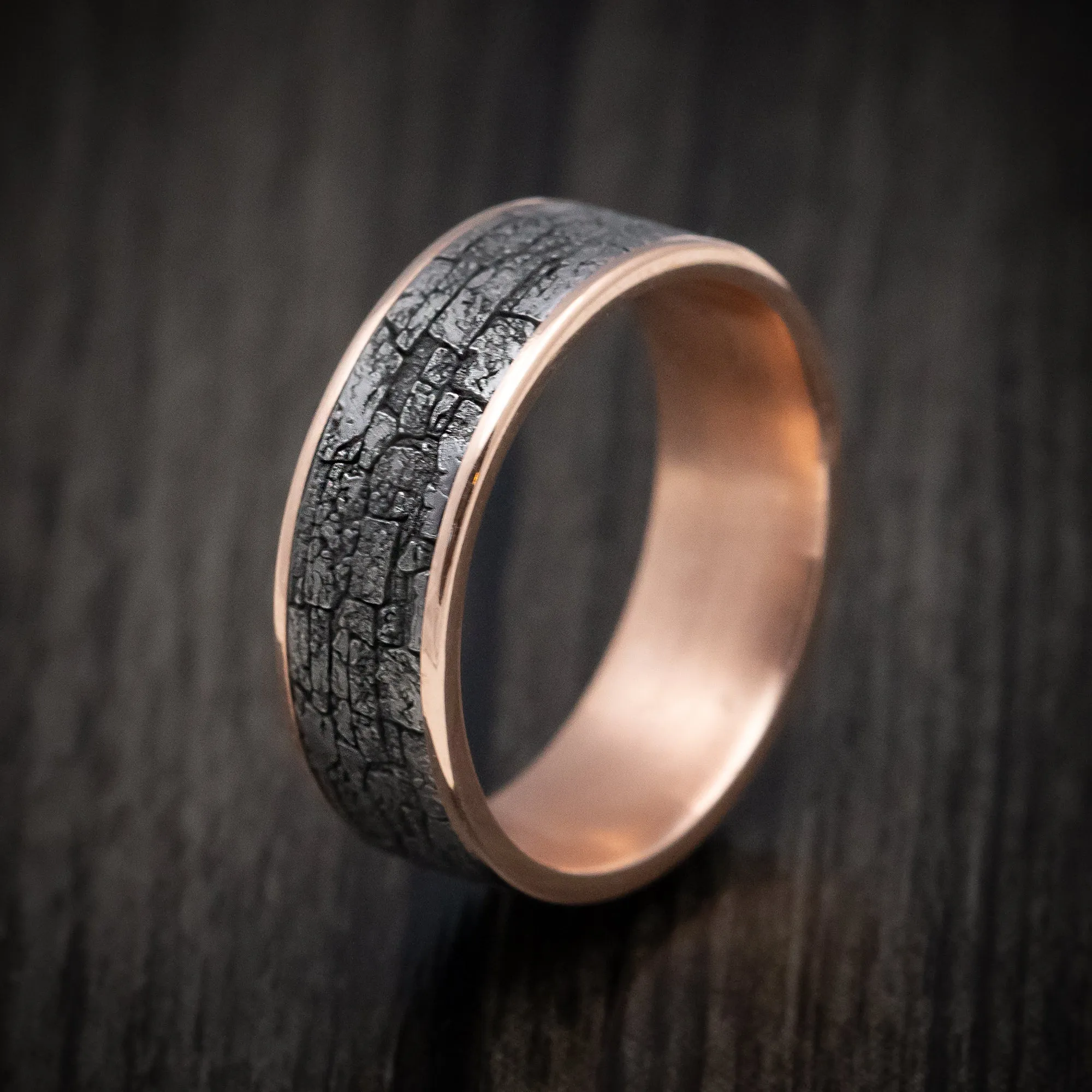 14K Gold and Tantalum Stone Wall Texture Men's Ring