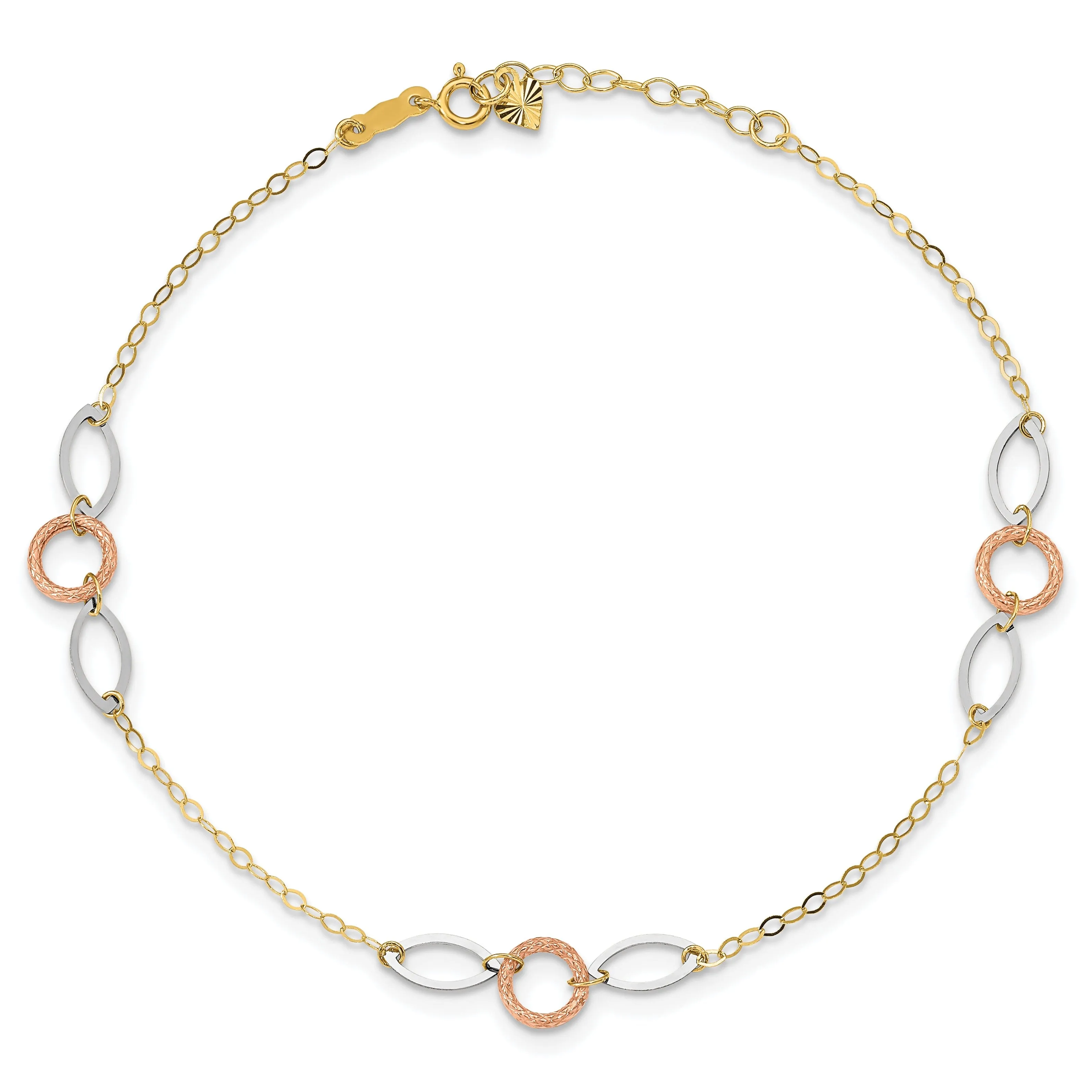 14k Tri-Gold Circle Oval Anklet