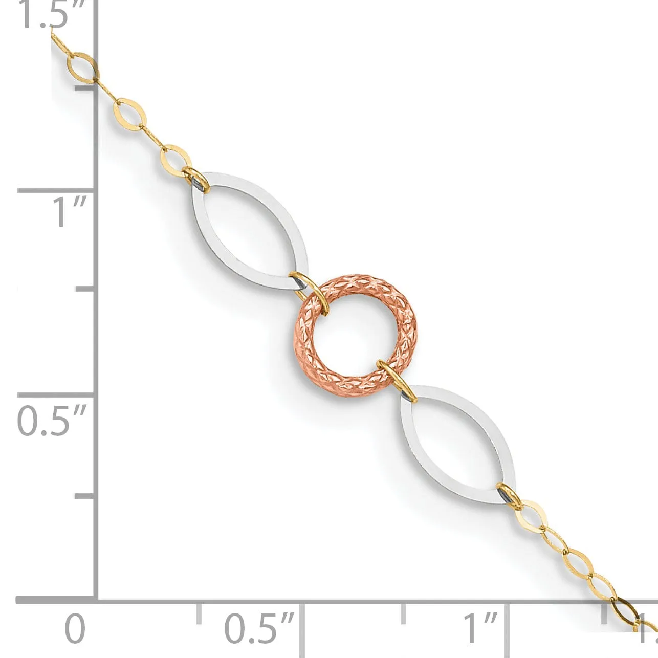 14k Tri-Gold Circle Oval Anklet