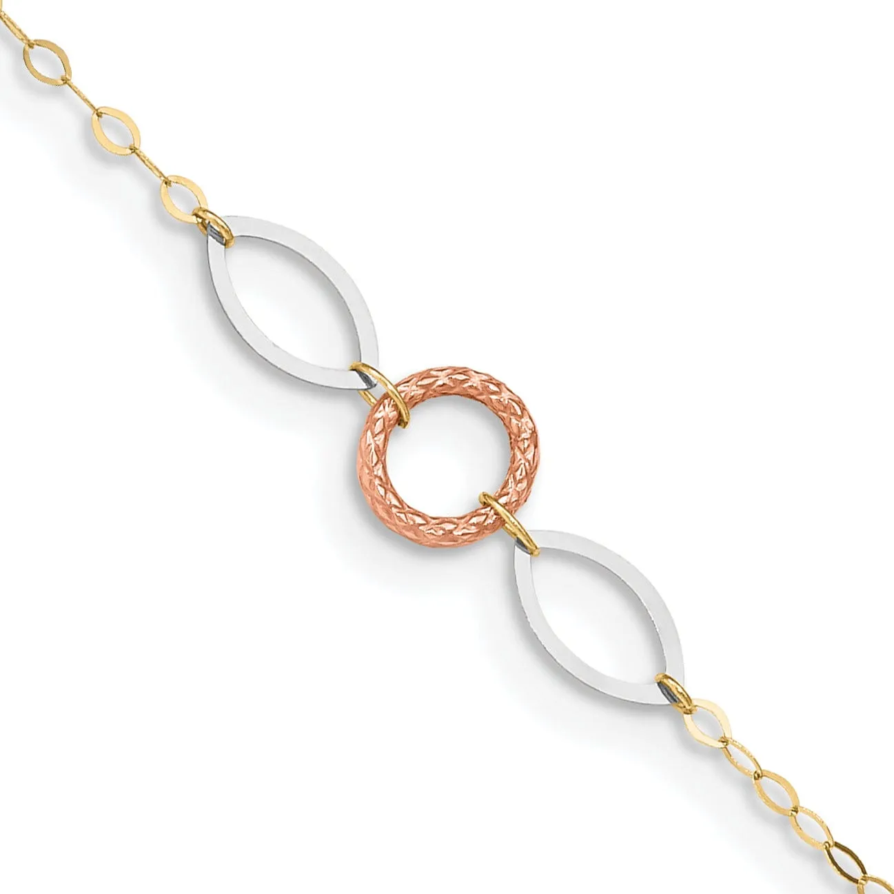 14k Tri-Gold Circle Oval Anklet