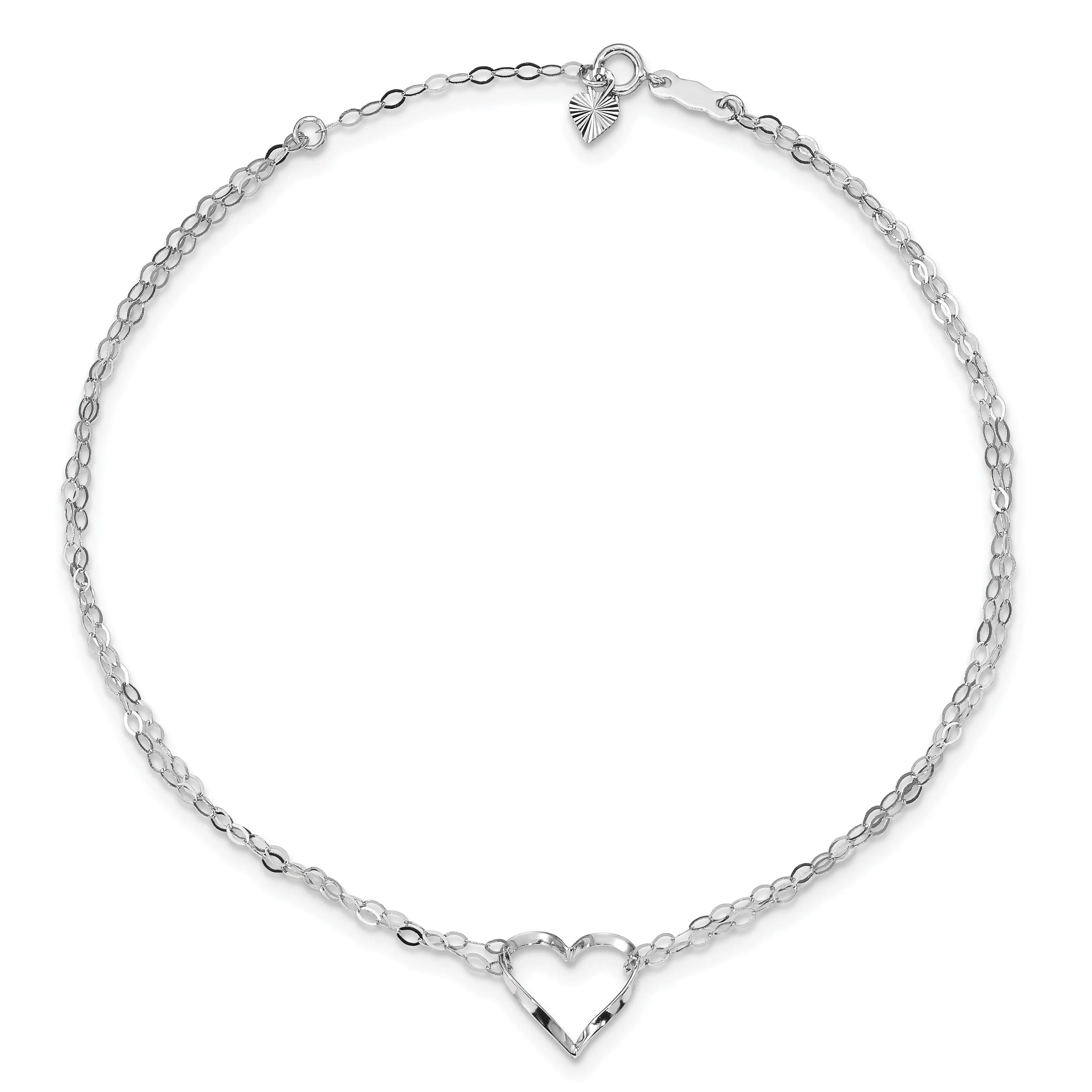 14k White Gold Double Strand Heart Anklet