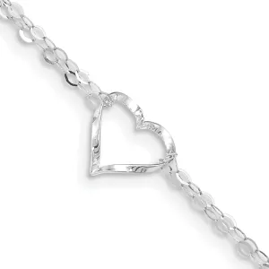 14k White Gold Double Strand Heart Anklet