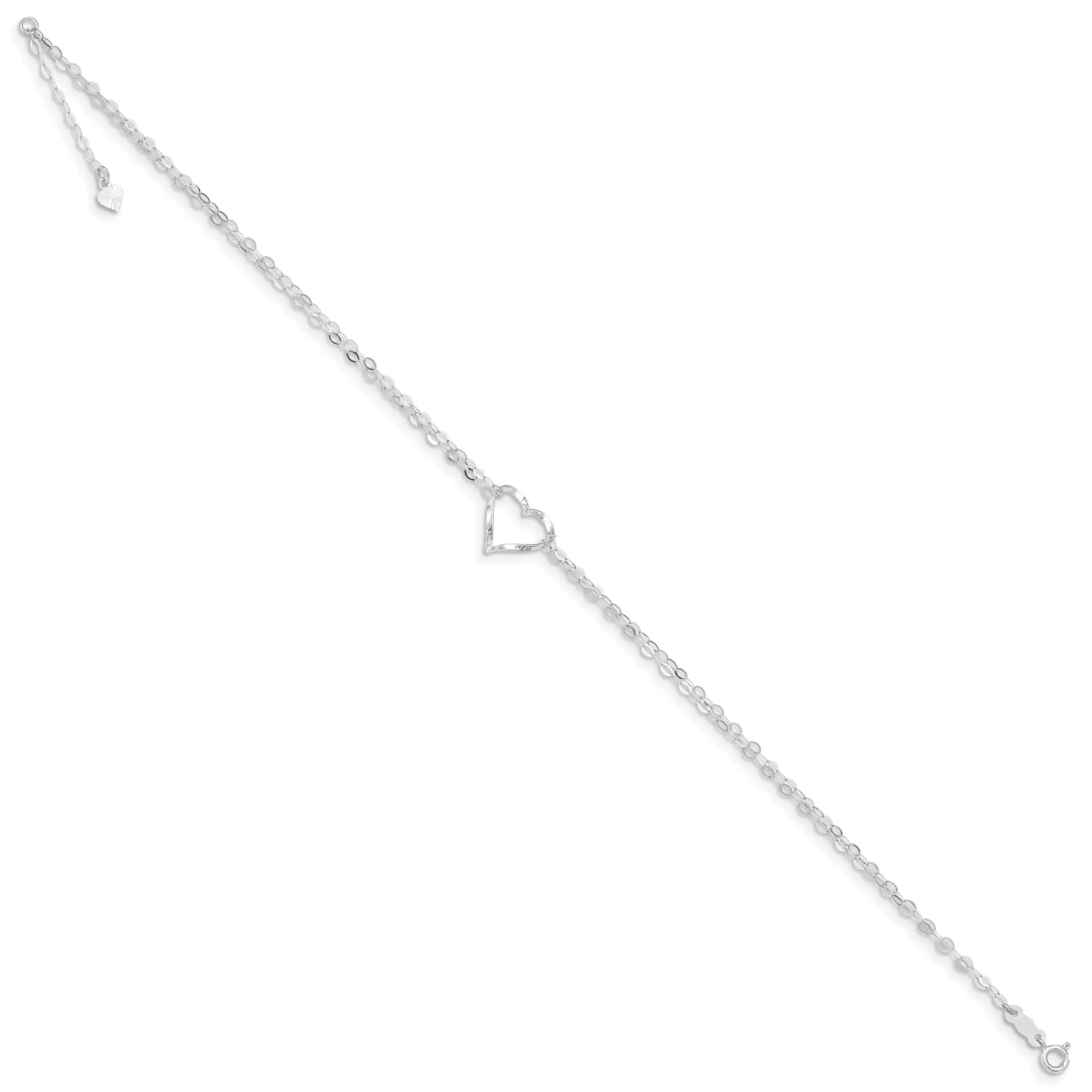 14k White Gold Double Strand Heart Anklet