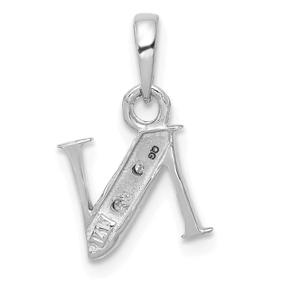 14K White Gold Small 0.01CT Diamond Letter N Initial Block Pendant