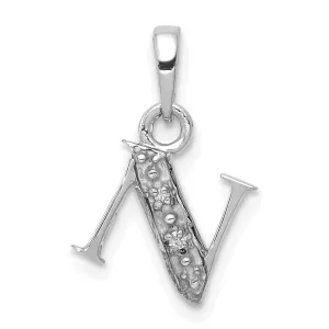 14K White Gold Small 0.01CT Diamond Letter N Initial Block Pendant