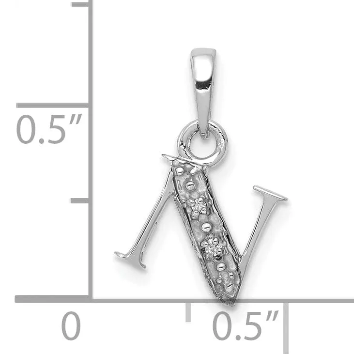 14K White Gold Small 0.01CT Diamond Letter N Initial Block Pendant