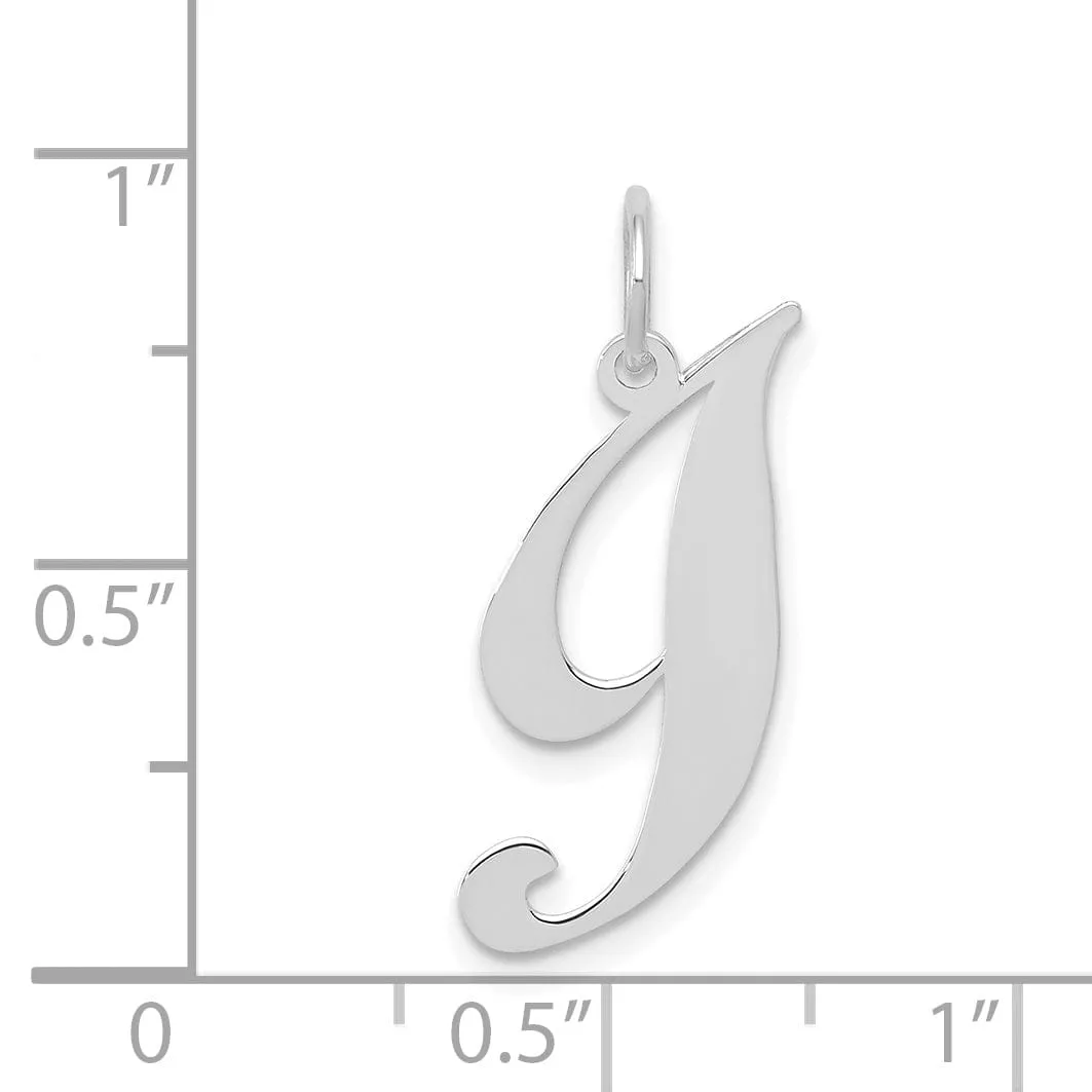 14K White Gold Small Size Fancy Script Letter I Initial Pendant