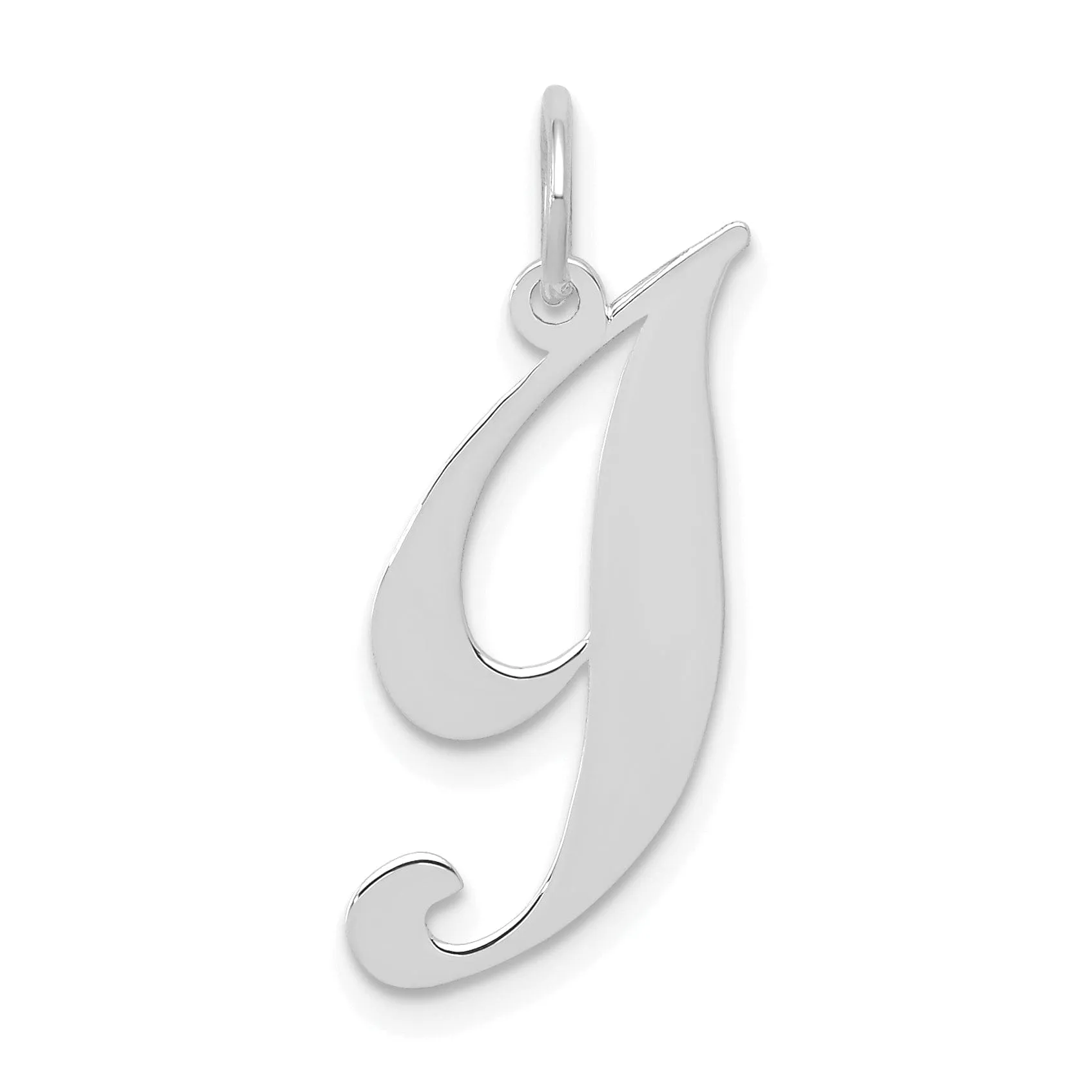 14K White Gold Small Size Fancy Script Letter I Initial Pendant