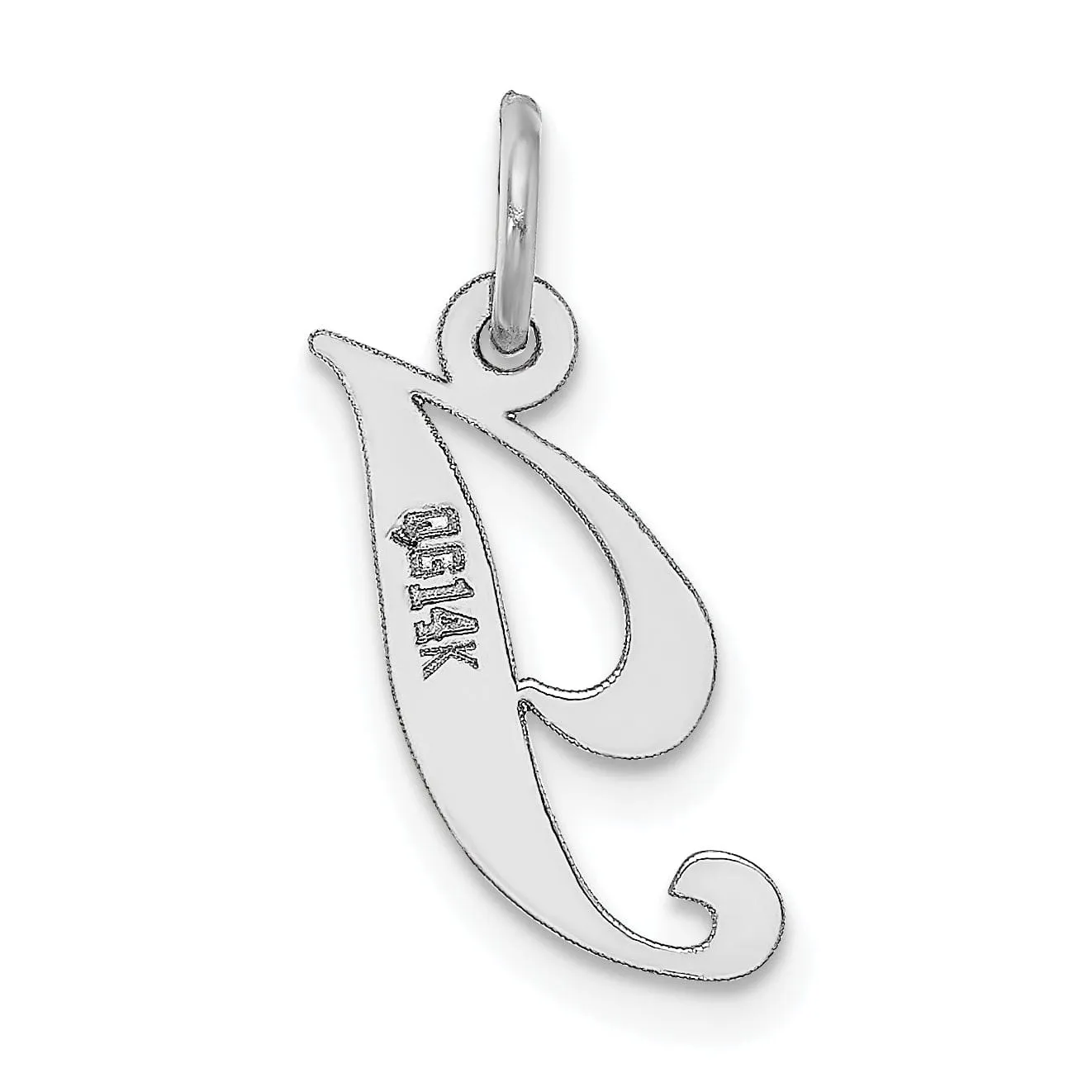 14K White Gold Small Size Fancy Script Letter I Initial Pendant