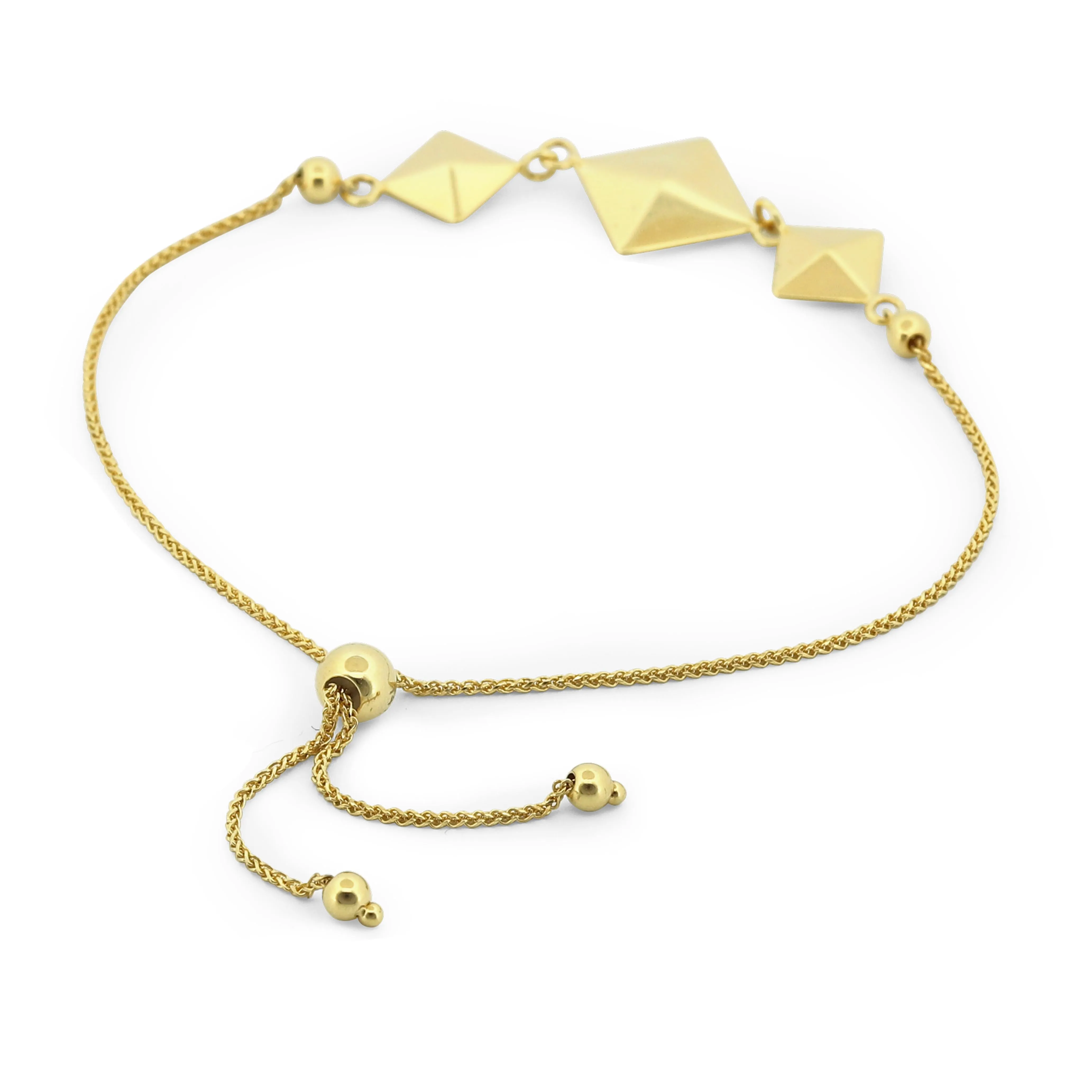 14k Yellow Gold Geometric Pyramid Square Adjustable Chain Bracelet