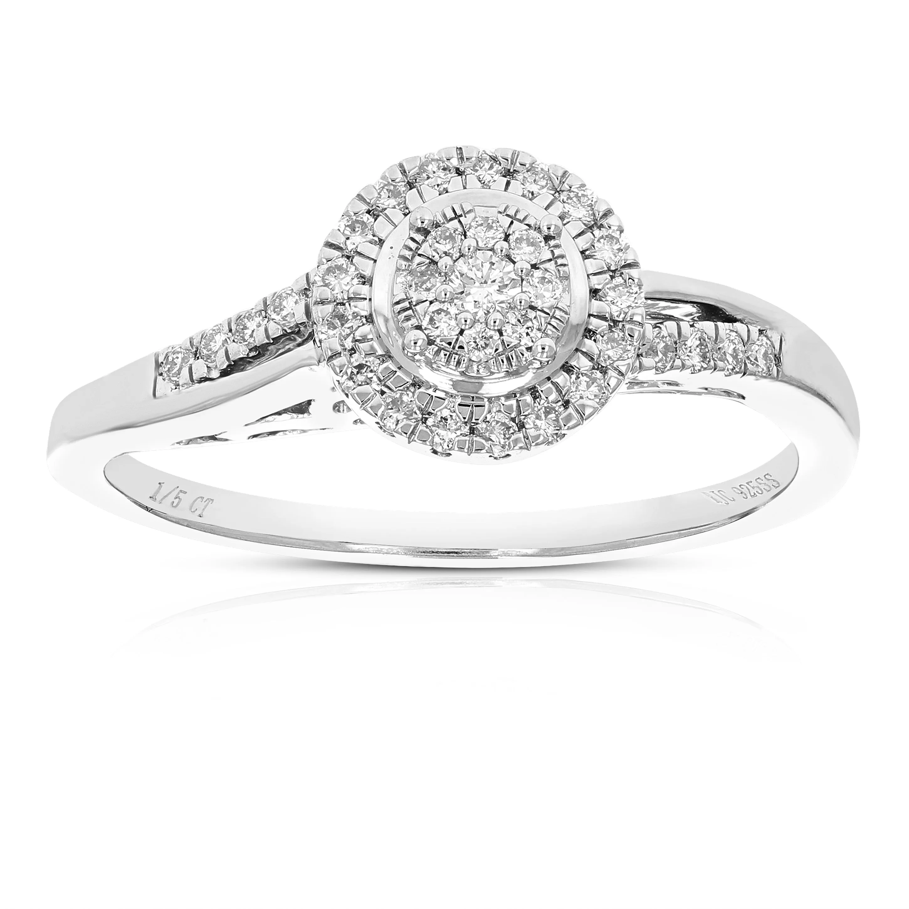 1/5 cttw Lab Grown Diamond Halo Engagement Rings Sterling Silver