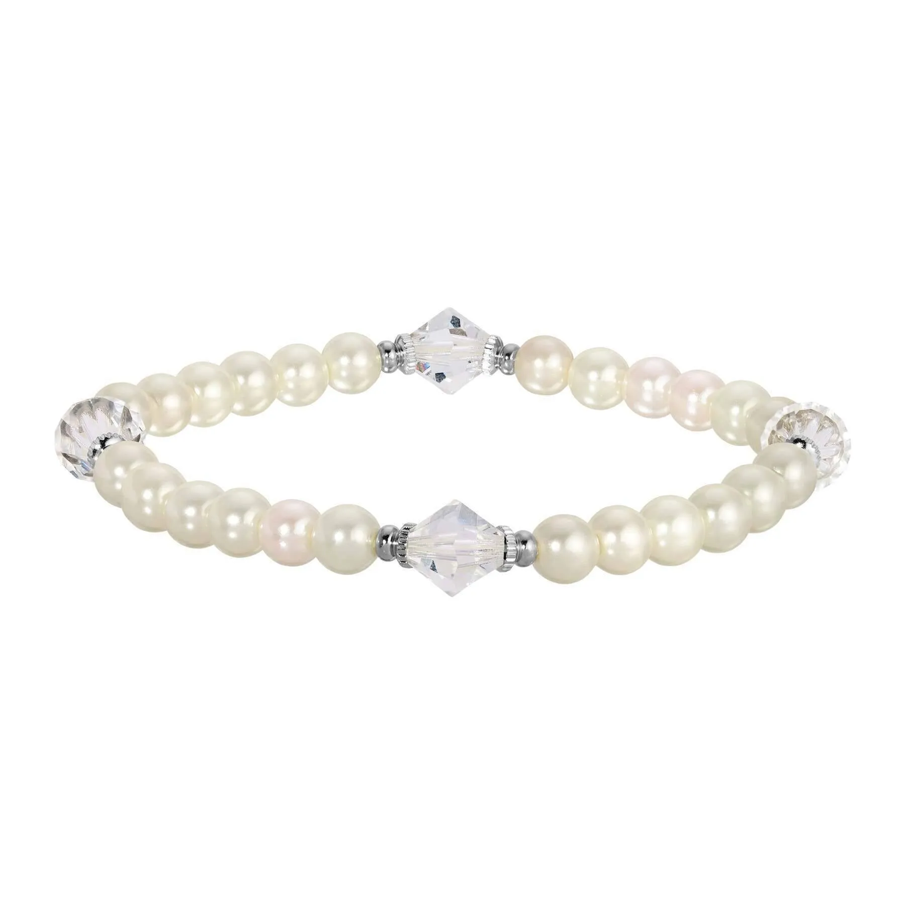 1928 Jewelry Ivory Faux Pearl And Lantern Crystal Stretch Bracelet