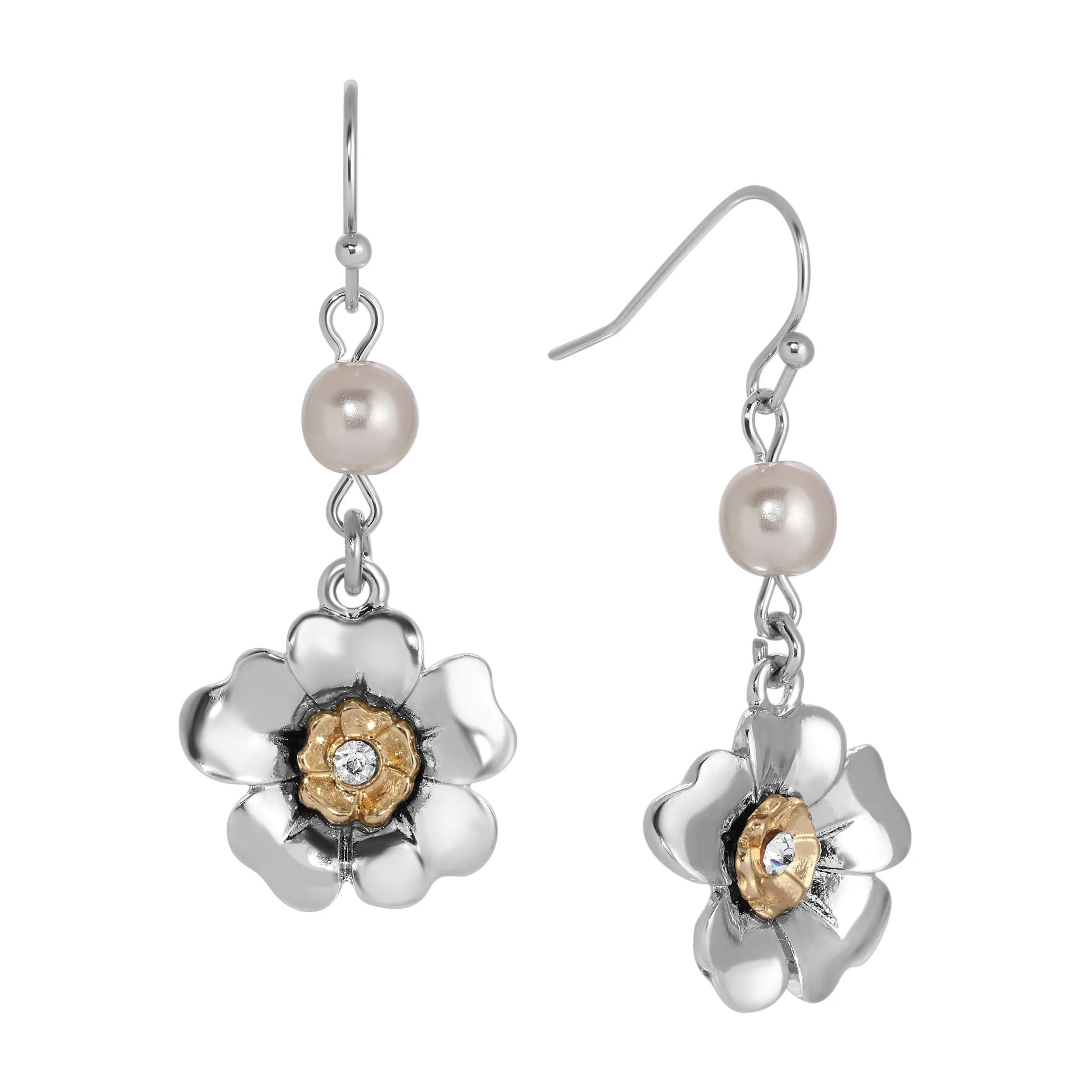 1928 Jewelry Light Grey Faux Pearl Flower Dangling Earrings