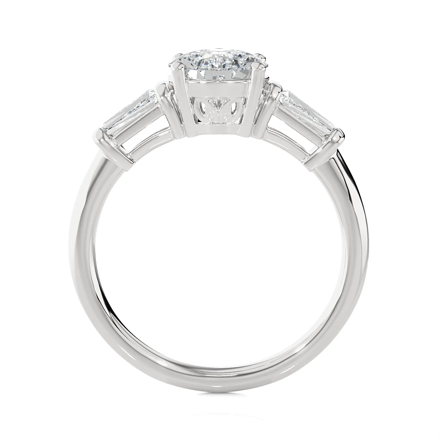 2 ctw Pear-Shaped with Tapered Baguette Three Stone Lab Grown Diamond Ring