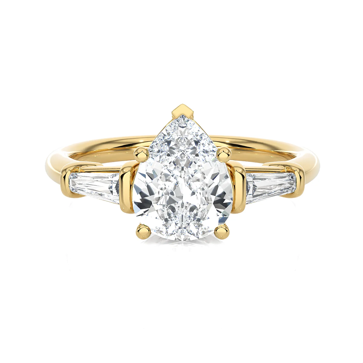 2 ctw Pear-Shaped with Tapered Baguette Three Stone Lab Grown Diamond Ring