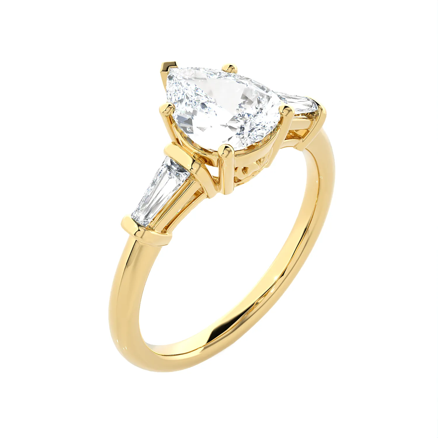 2 ctw Pear-Shaped with Tapered Baguette Three Stone Lab Grown Diamond Ring