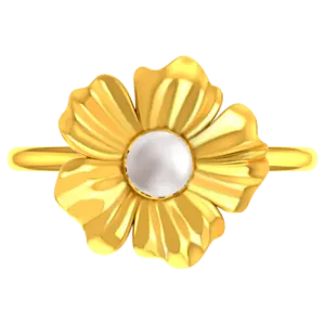 22k Gold Ring With A Five-petal Floral Design And A Pearl Centre