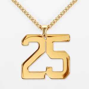 25 Number Pendant with Chain Kids Necklace - Gold Plated Stainless Steel