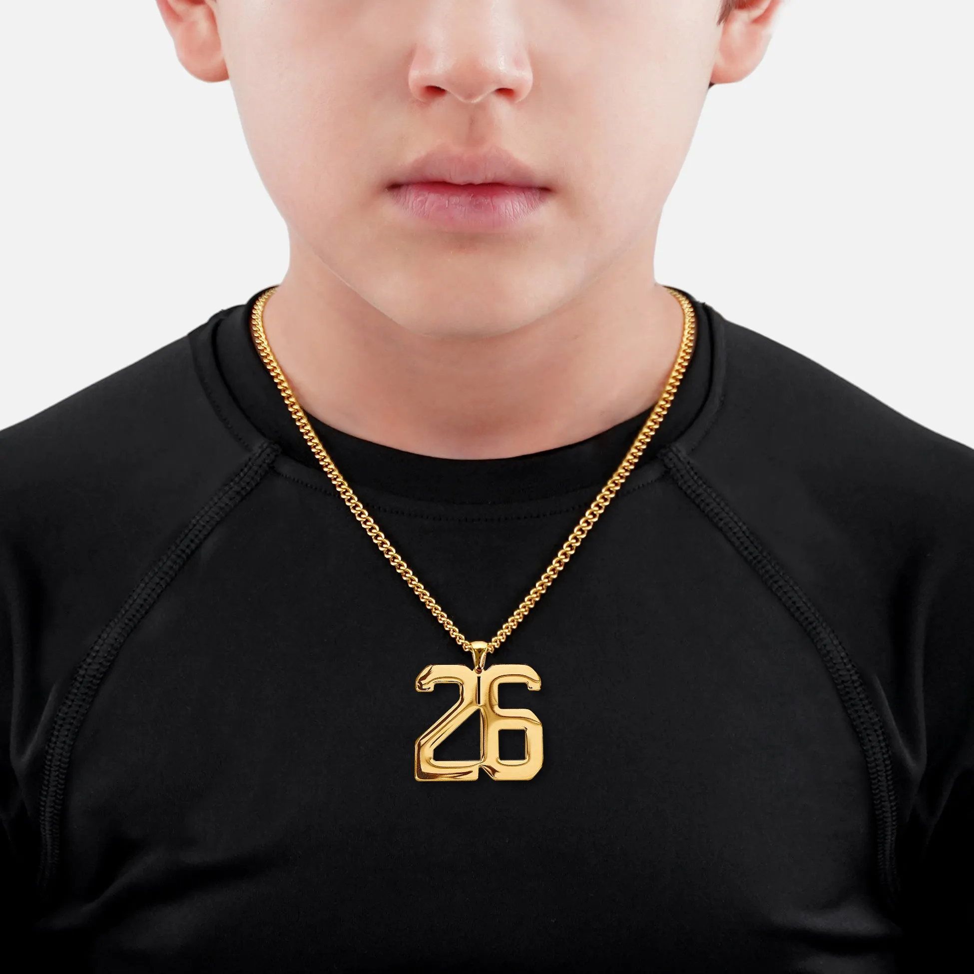 26 Number Pendant with Chain Kids Necklace - Gold Plated Stainless Steel