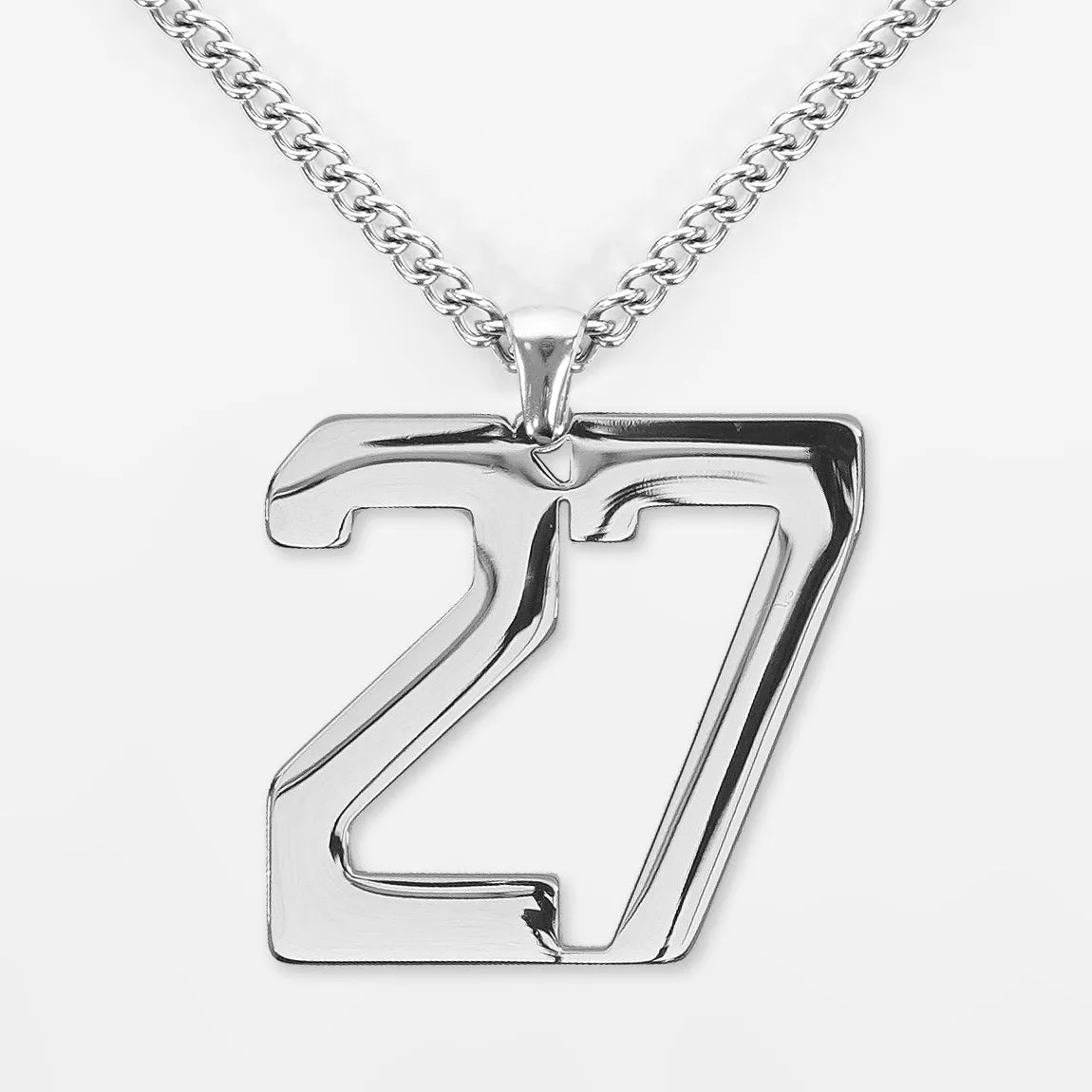 27 Number Pendant with Chain Kids Necklace - Stainless Steel