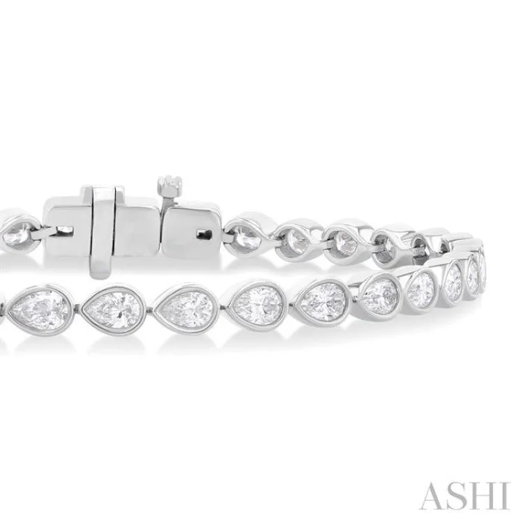 3 1/4 Ctw East-West Bezel Set Pear Cut Diamond Tennis Bracelet in 14K White Gold