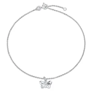 3D Geometric Butterfly Anklet Ankle Bracelet Sterling Silver 9-10 Inch