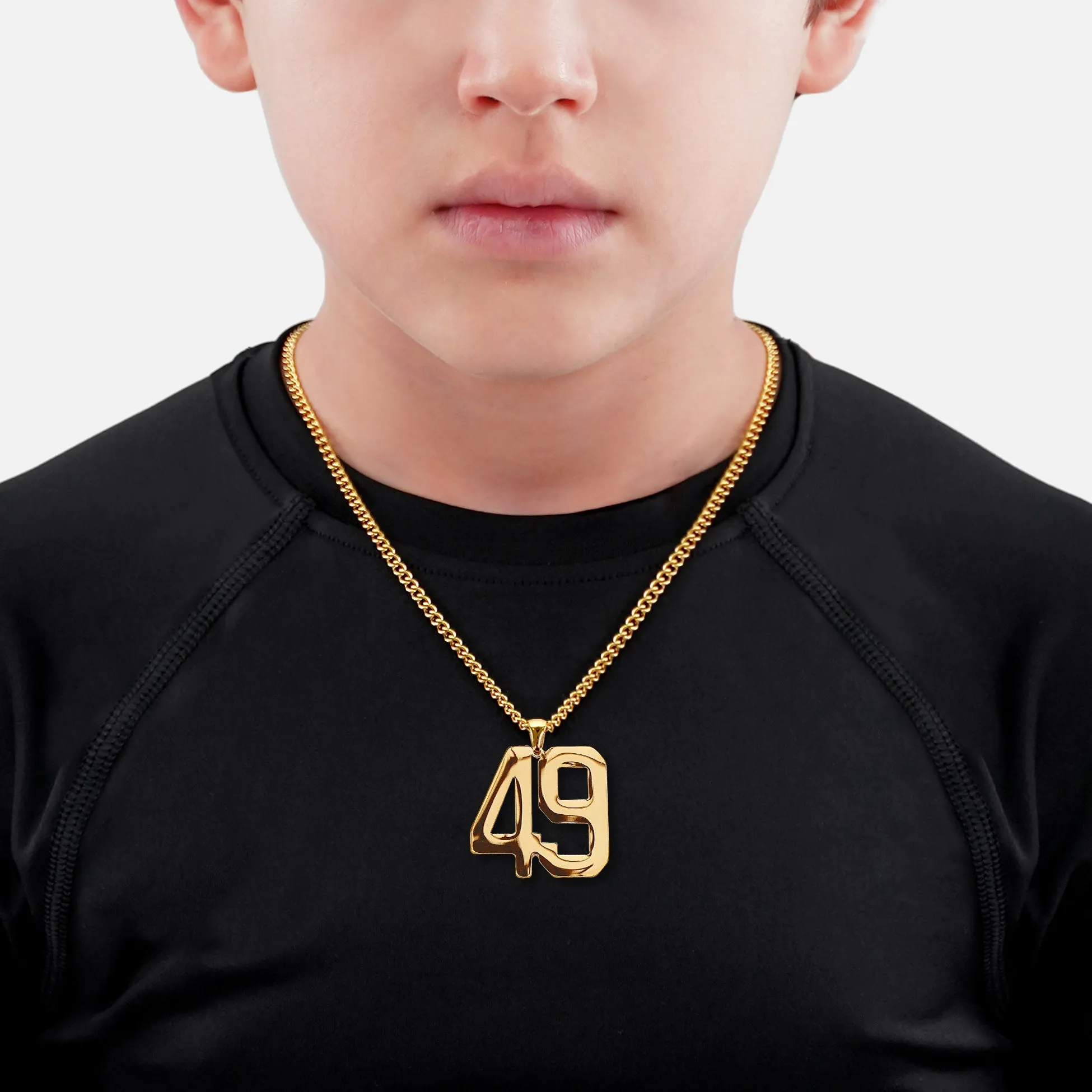 49 Number Pendant with Chain Kids Necklace - Gold Plated Stainless Steel