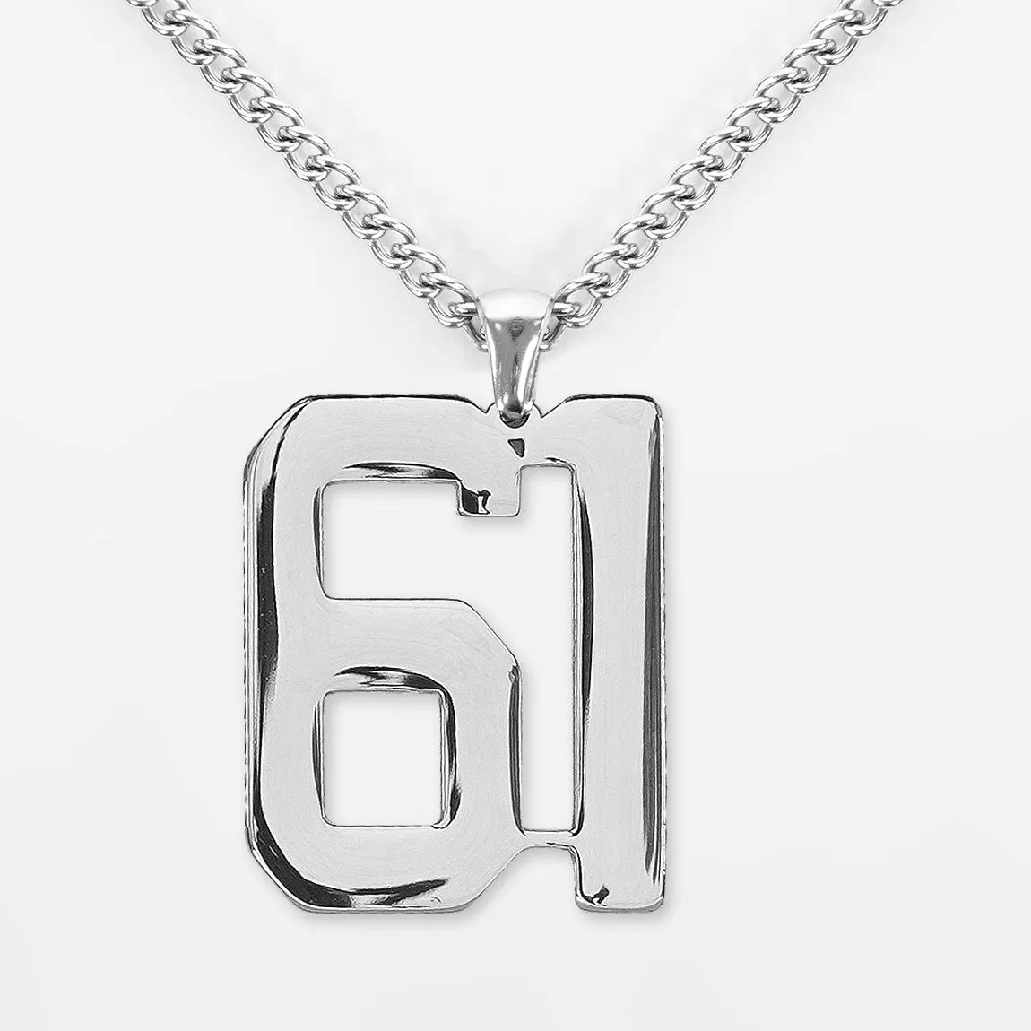 61 Number Pendant with Chain Kids Necklace - Stainless Steel