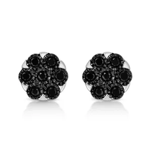 .925 Sterling Silver 1/4 Cttw Color Diamond Cluster Flower Earrings