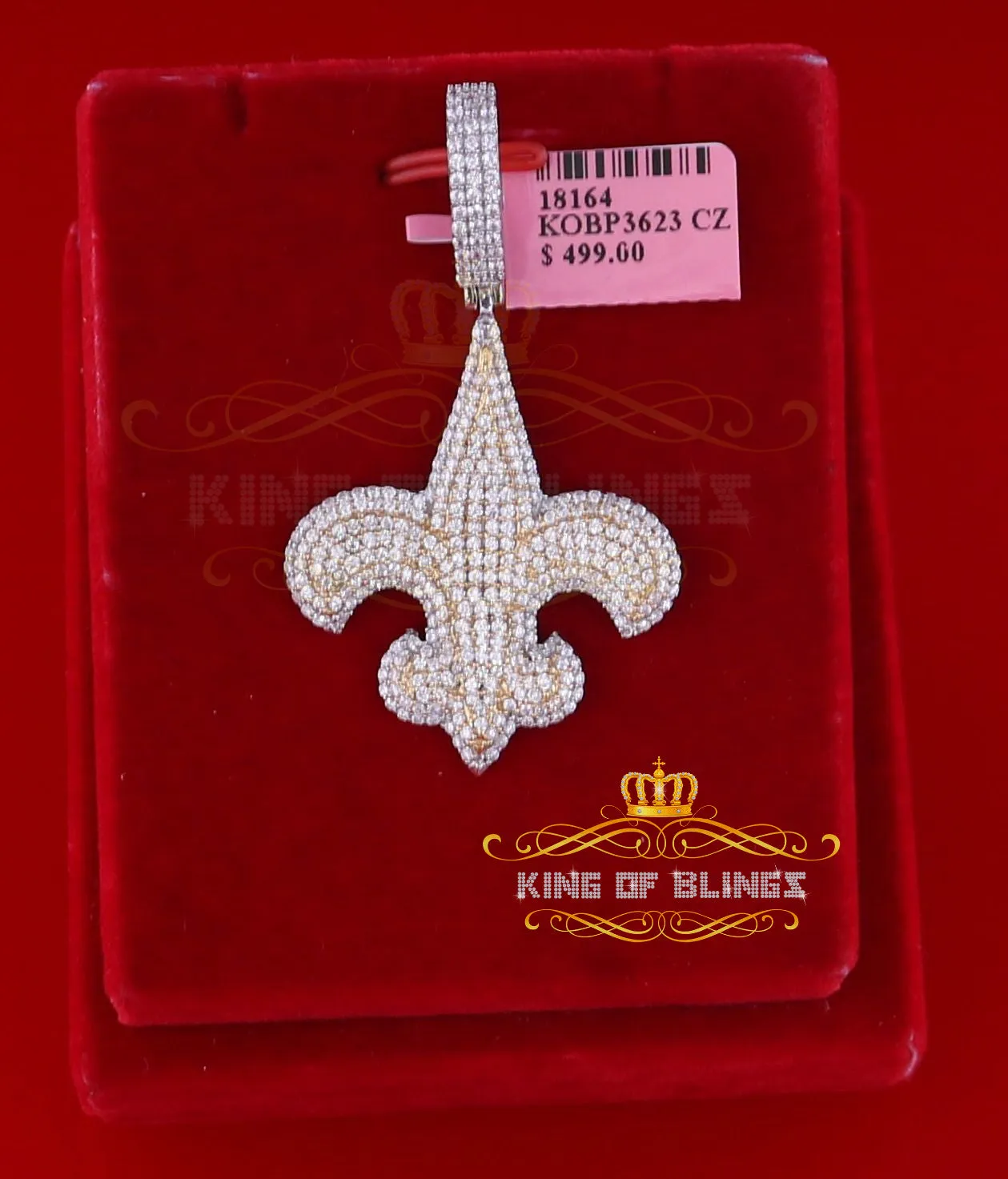 925 Sterling Silver Charm Fleur de Lis White Pendant with 4.65ct Cubic Zirconia