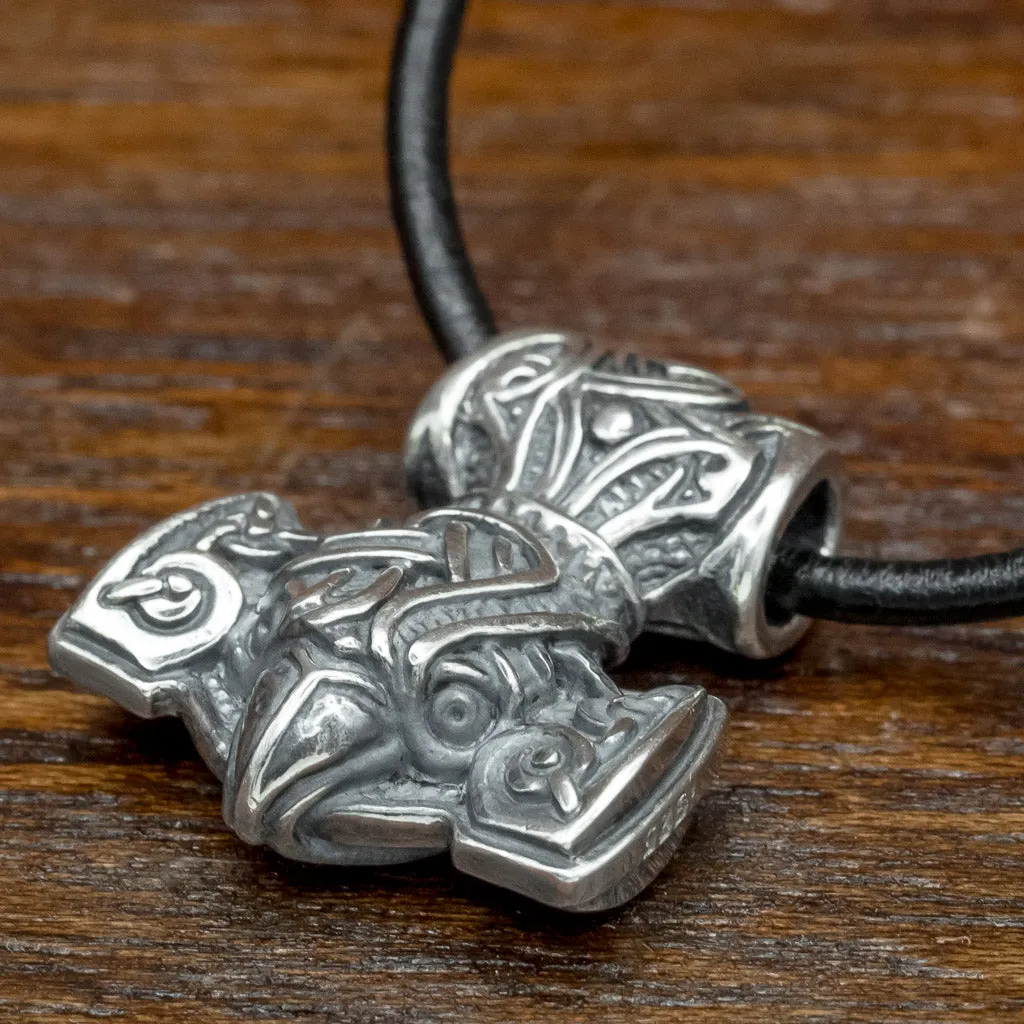 925 Sterling Silver Raven Mjolnir (Thor's Hammer)