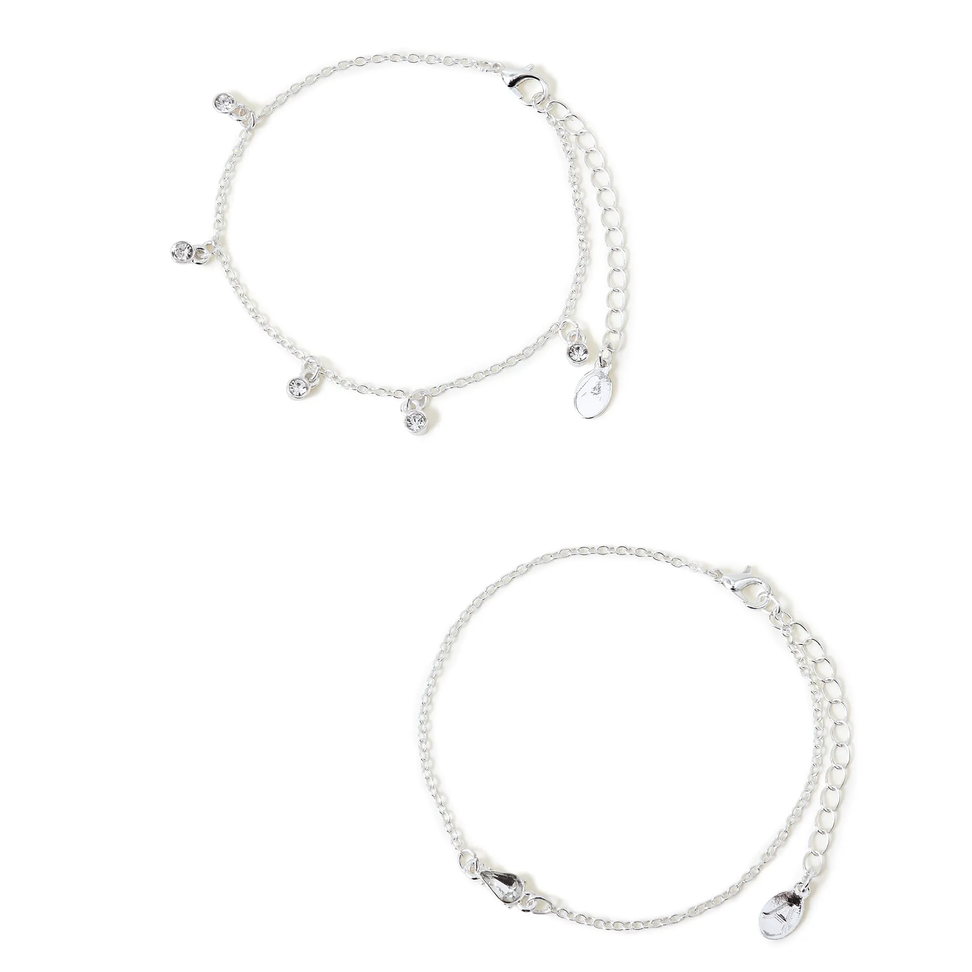 Accessorize London Women's Silver Crystal Drop Anklets Pack Of 2