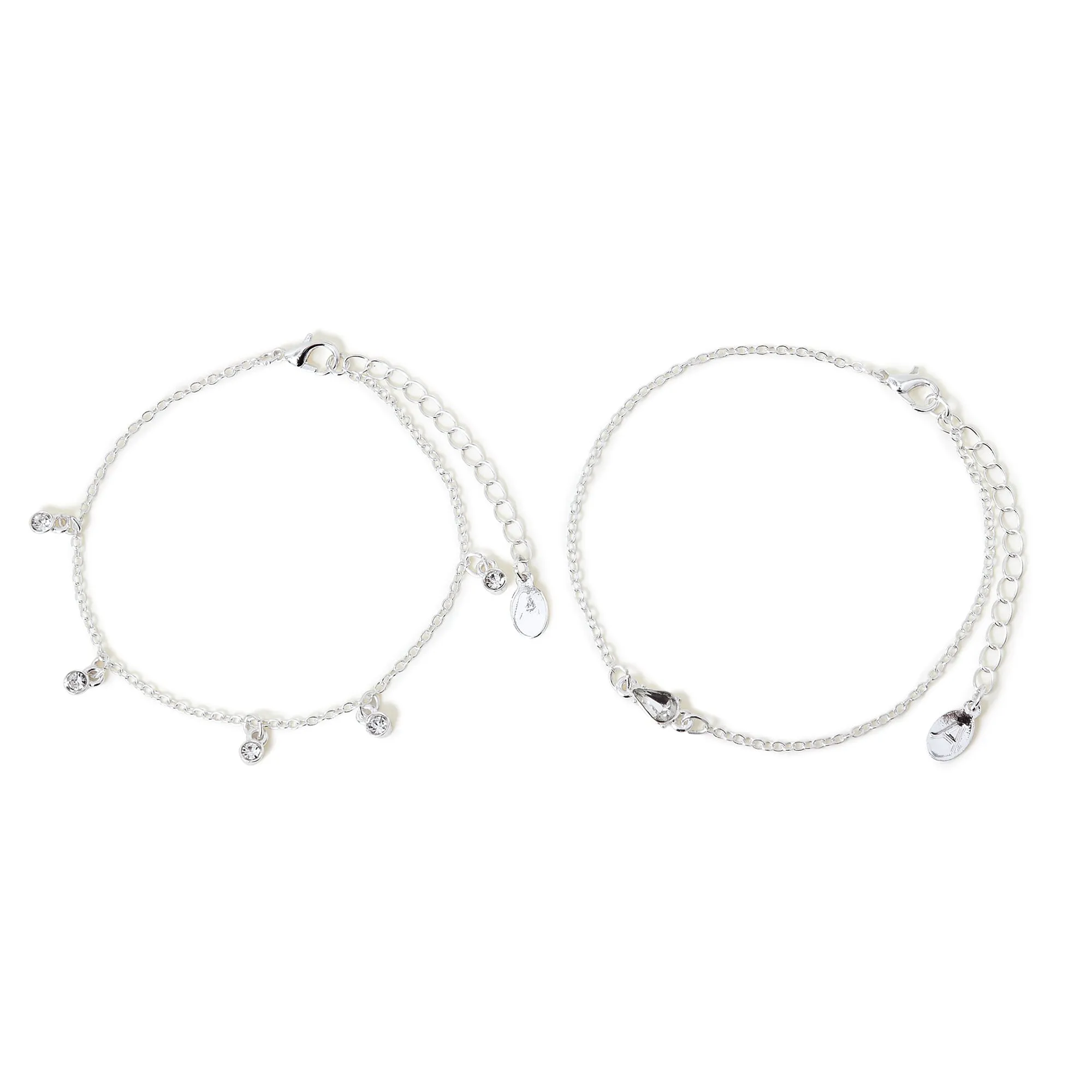 Accessorize London Women's Silver Crystal Drop Anklets Pack Of 2