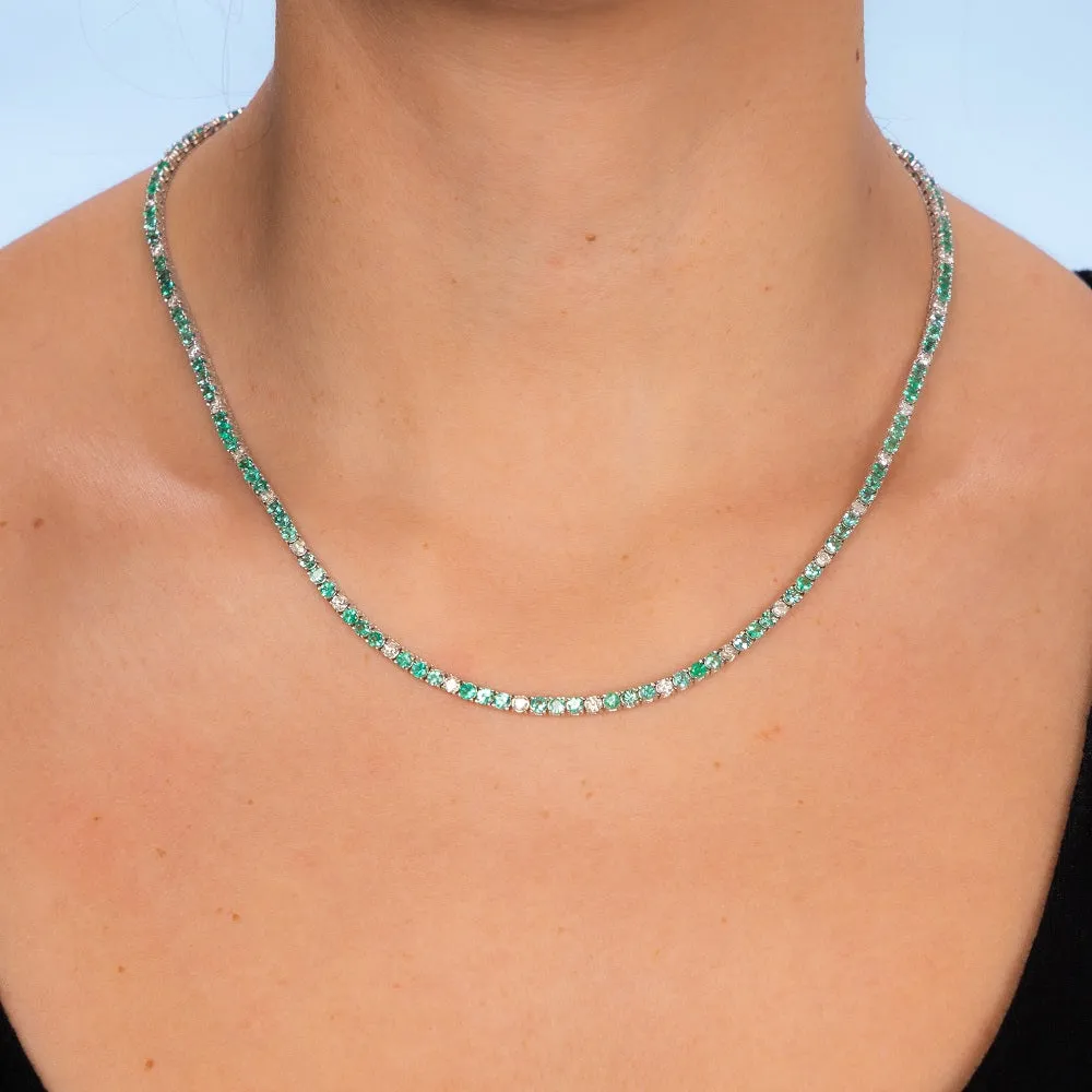 Alternate Diamond & Emerald Tennis Necklace ( 11.50 ct.) 4-Prongs Setting in 14K Gold