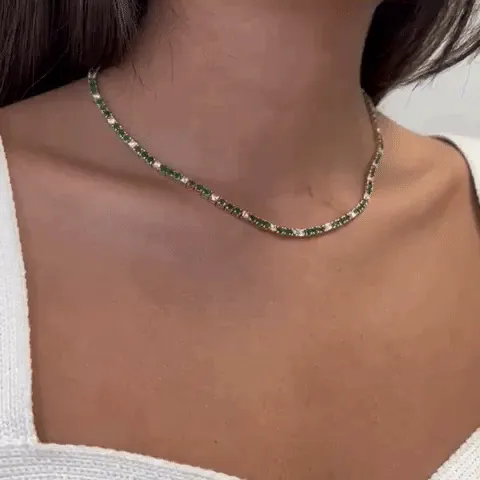 Alternate Diamond & Emerald Tennis Necklace ( 11.50 ct.) 4-Prongs Setting in 14K Gold