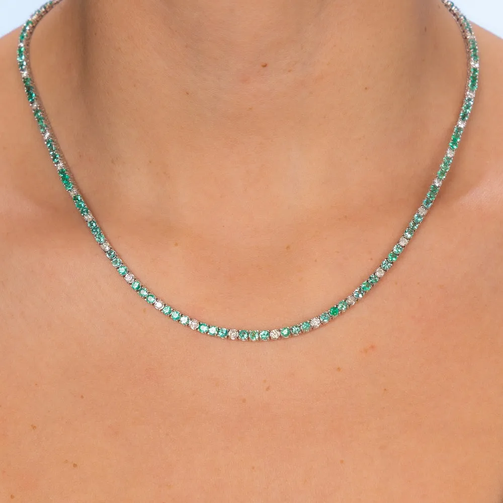 Alternate Diamond & Emerald Tennis Necklace ( 11.50 ct.) 4-Prongs Setting in 14K Gold