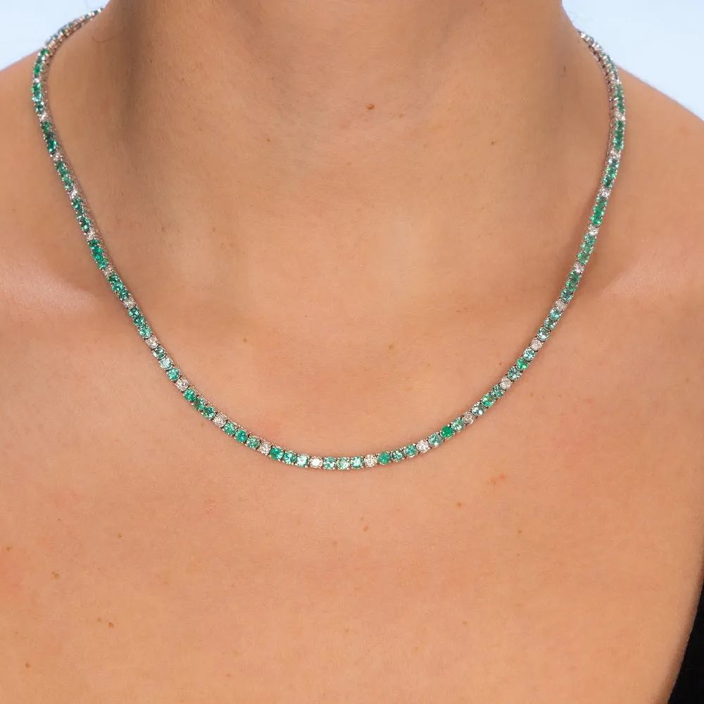 Alternate Diamond & Emerald Tennis Necklace ( 11.50 ct.) 4-Prongs Setting in 14K Gold