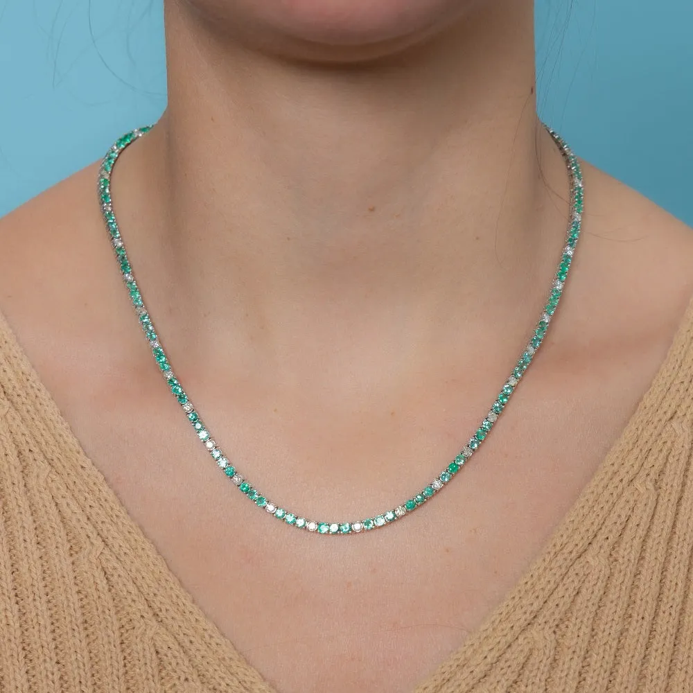 Alternate Diamond & Emerald Tennis Necklace ( 11.50 ct.) 4-Prongs Setting in 14K Gold