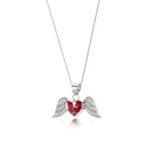 Angel wings necklace by  Shrieking Violet® Sterling silver pendant with real flowers - Poppy & Rose - Stylish gift or keepsake.