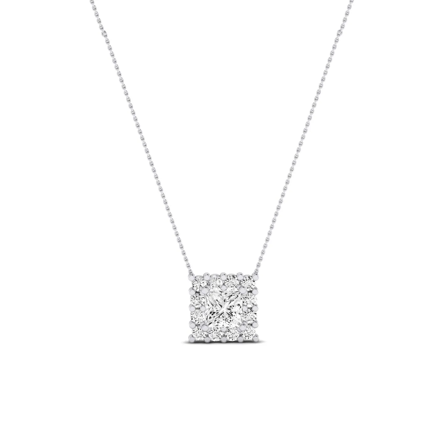 Angelwing Princess Cut Diamond Halo Necklace