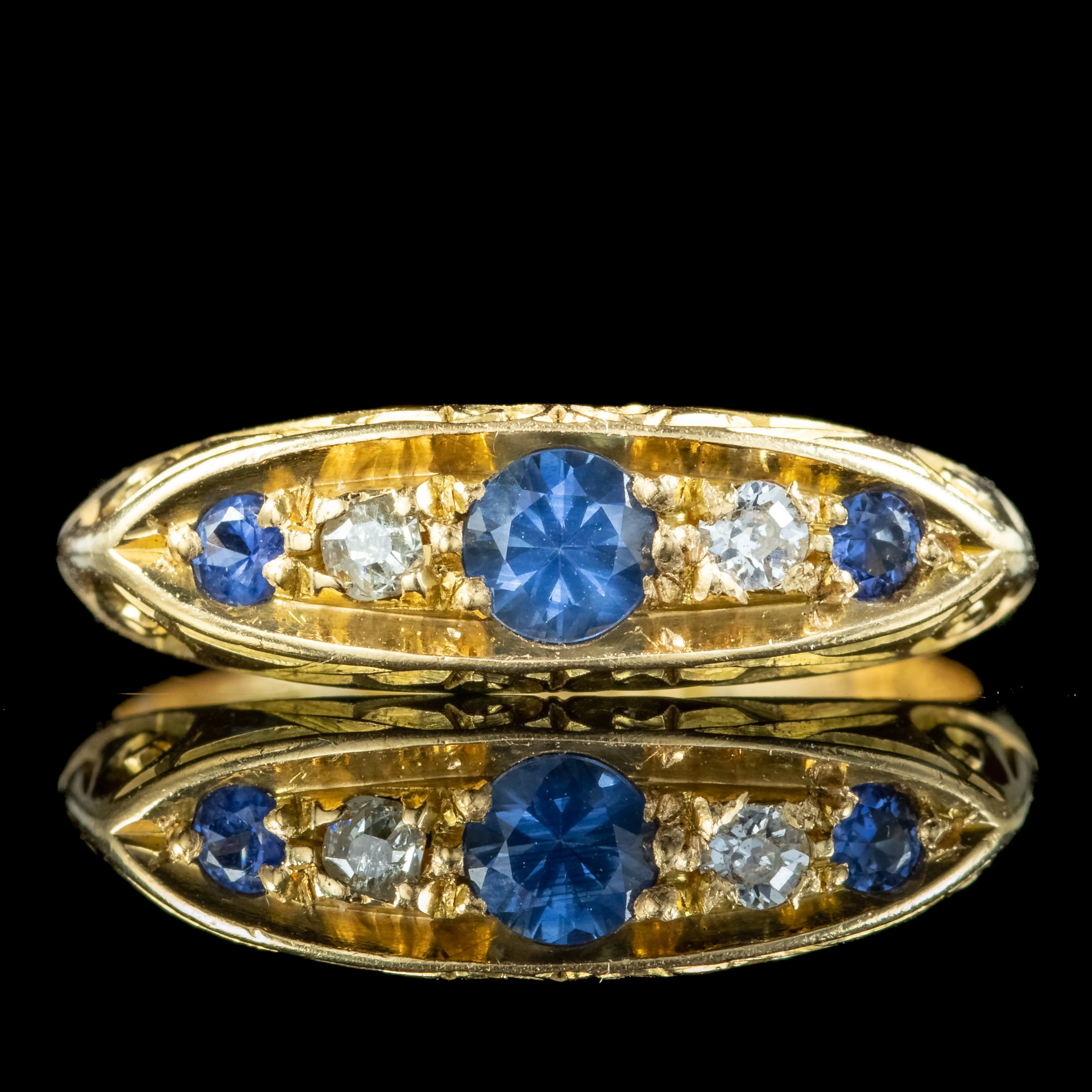 Antique Edwardian Sapphire Diamond Ring Dated 1916