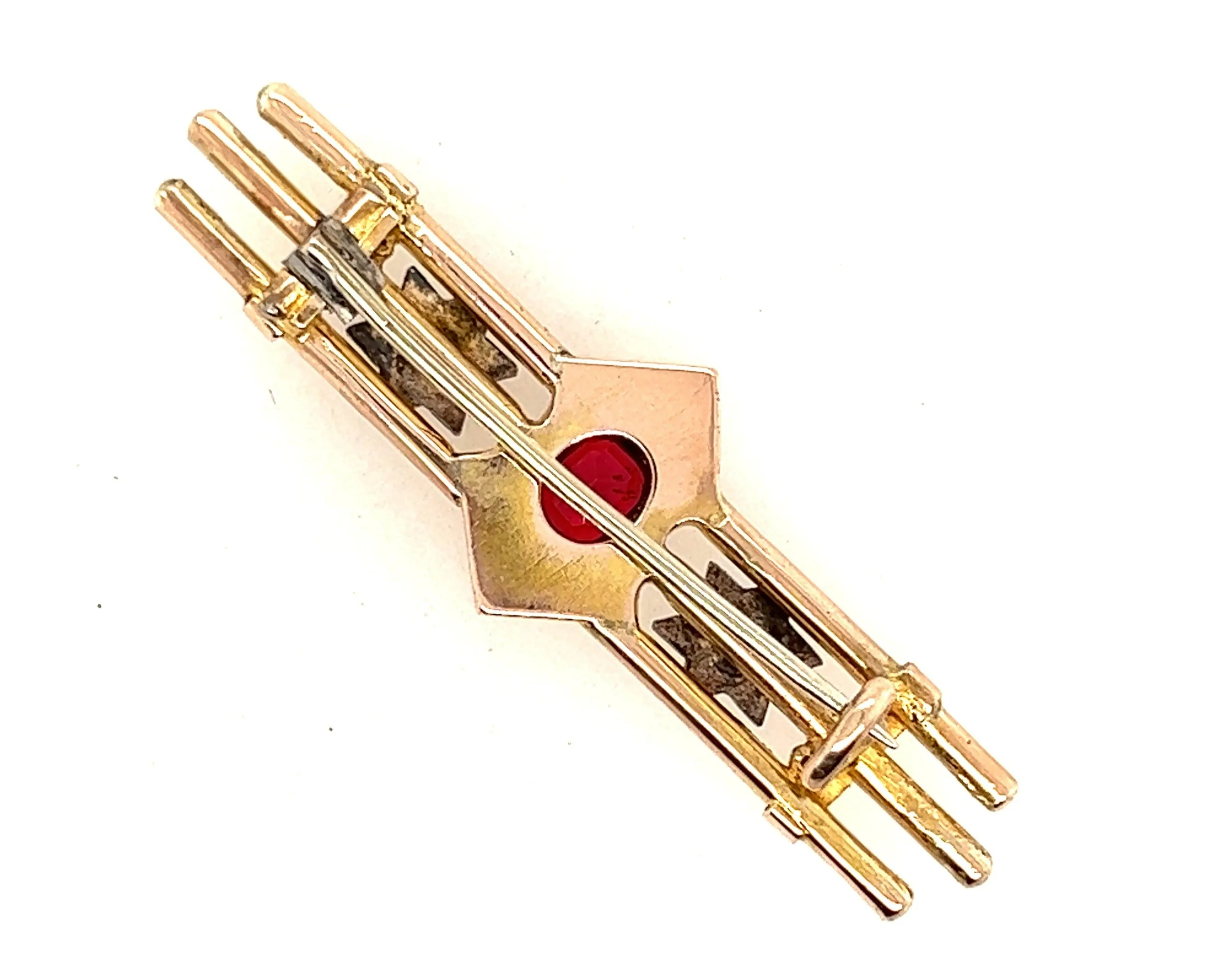 Antique Garnet & Diamond 9ct Yellow Gold Three Bar Brooch Circa 1900