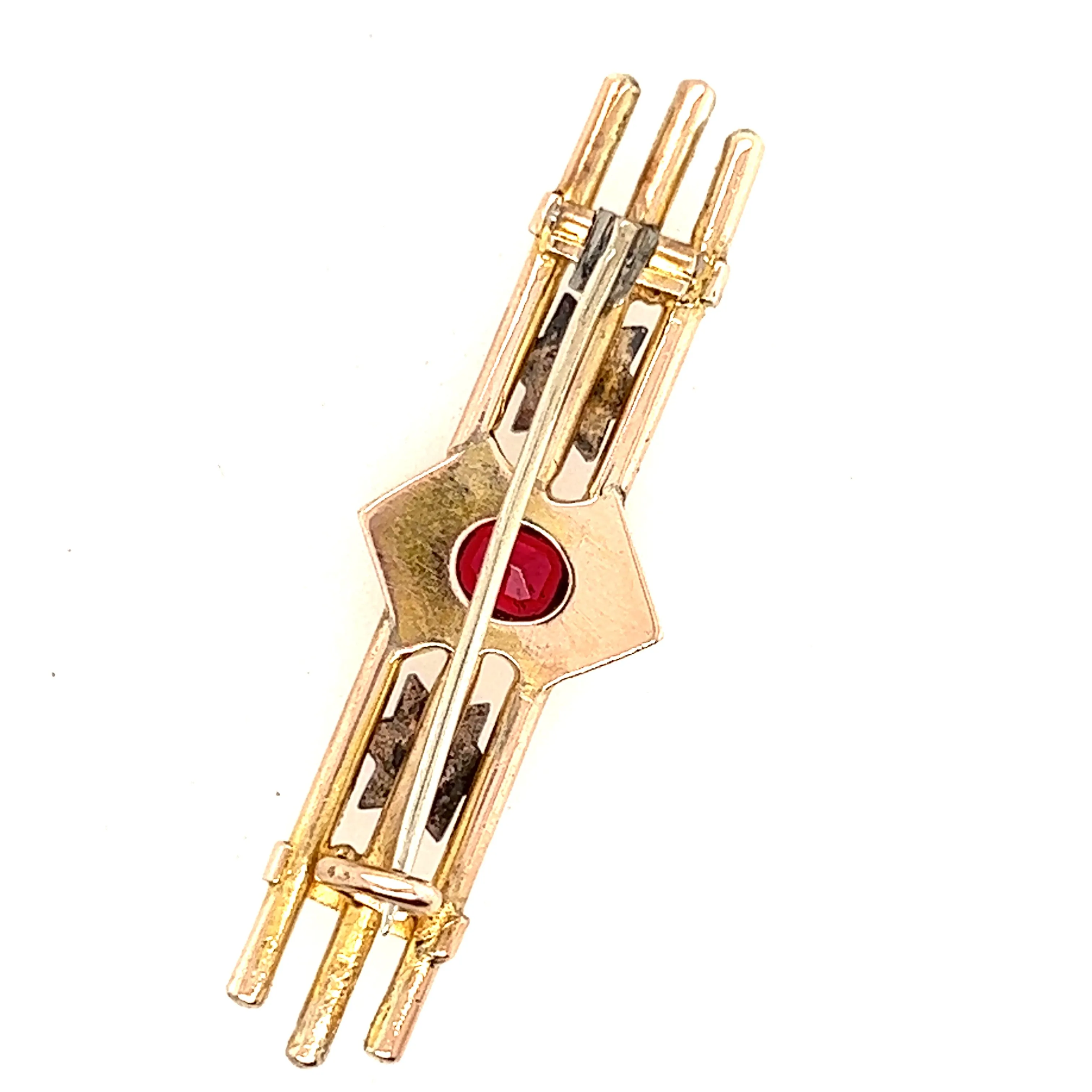 Antique Garnet & Diamond 9ct Yellow Gold Three Bar Brooch Circa 1900