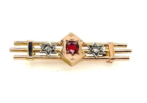 Antique Garnet & Diamond 9ct Yellow Gold Three Bar Brooch Circa 1900