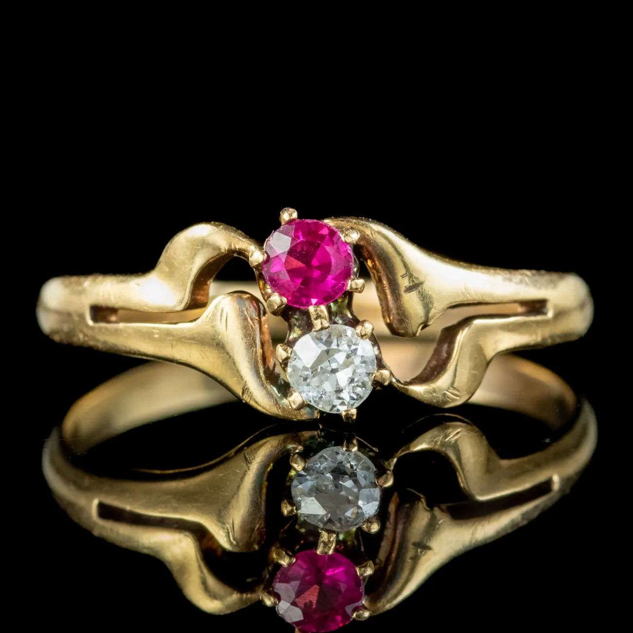 Antique Victorian Diamond Ruby Toi Et Moi Twist Ring